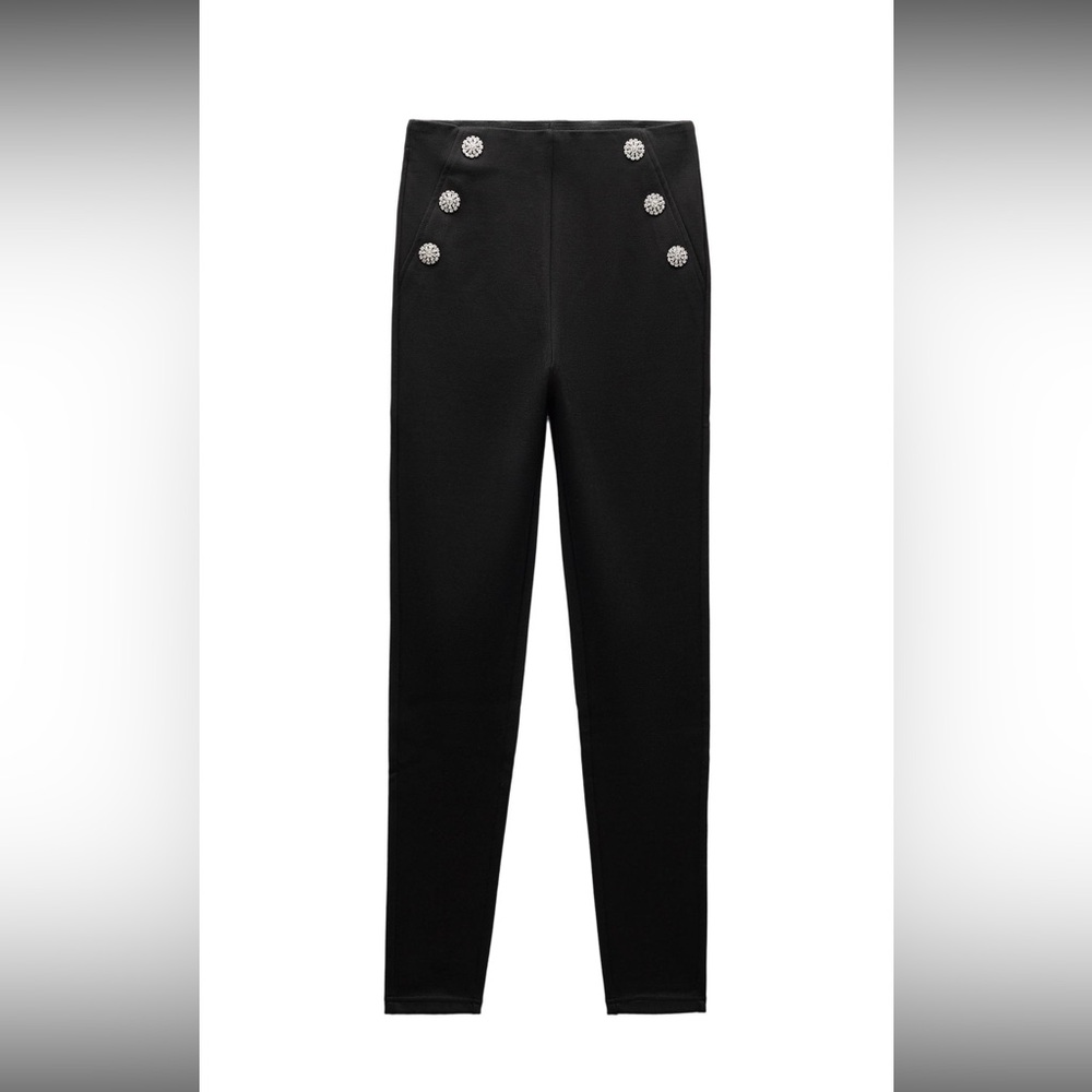 Black High-Waisted Pants with Silver Jewels